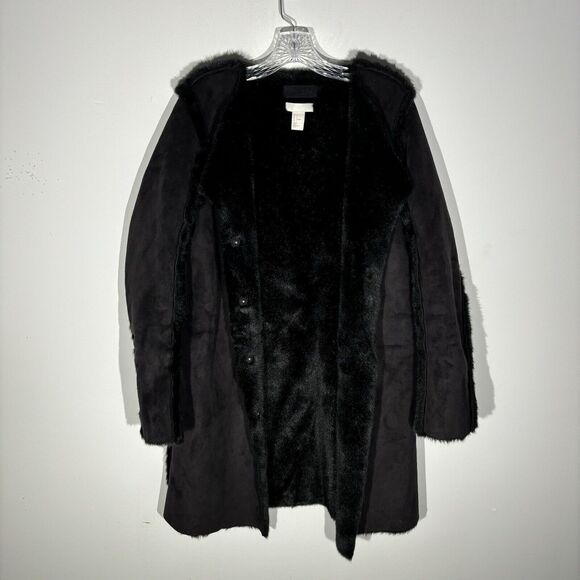 H&M Faux Suede Faux Fur Reversible Long Coat Jacket Size 6 - Picture 7 of 14